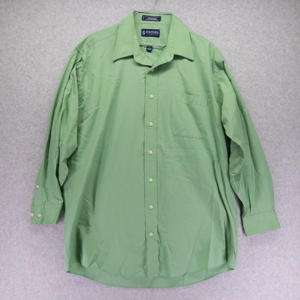 Stafford Shirt Mens 16-16.5 32/33 Classic Fit Dress Button Up Green Long Sleeve